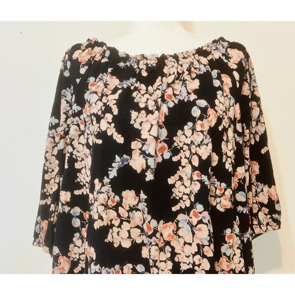 J. Jill Women's Size XL Black Floral Short Sleeve Blouse Boho Whimsigoth Office - Picture 2 of 11